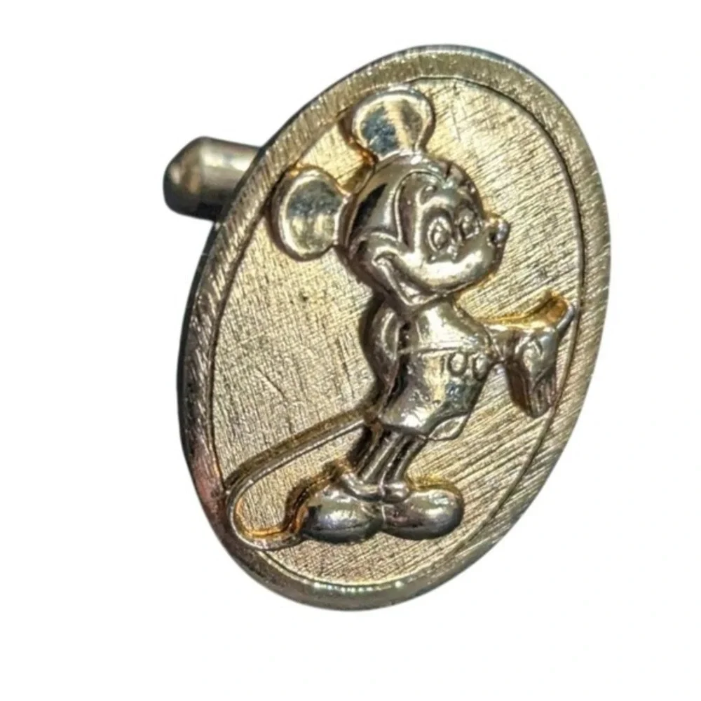 Disney Mickey Mouse Gold-Tone Oval Single Cufflink Replacement Toggle Back